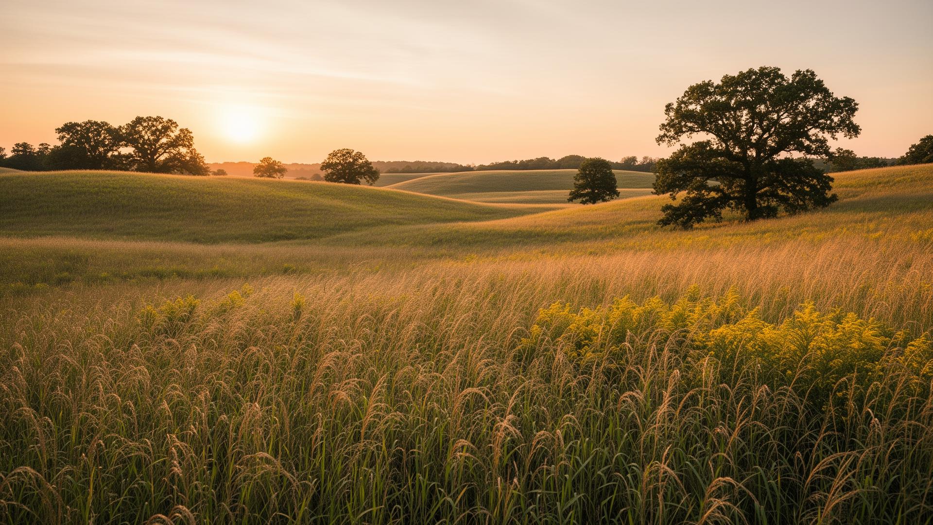 Illinois tallgrass prairie at golden hour